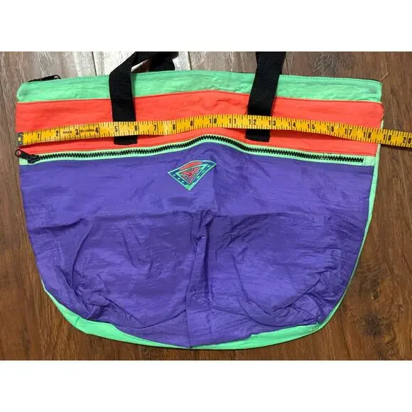 Vintage 90s Gitano Neon Tote Bag Nylon Sport Gear Gym Purple Zip Case Set Retro - Picture 6 of 7